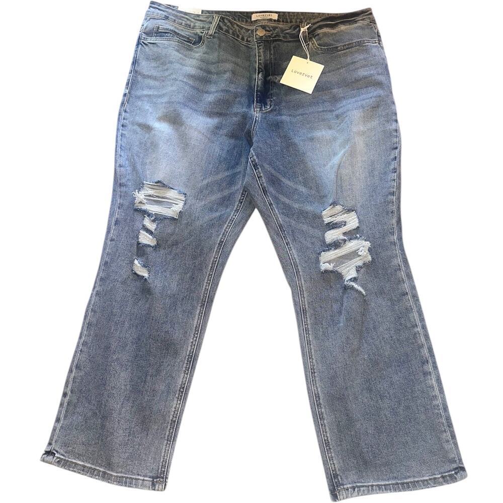 Lovervet High Rise Straight Jeans 24W NWT Distressed Plus Size Cropped Raw Hem
